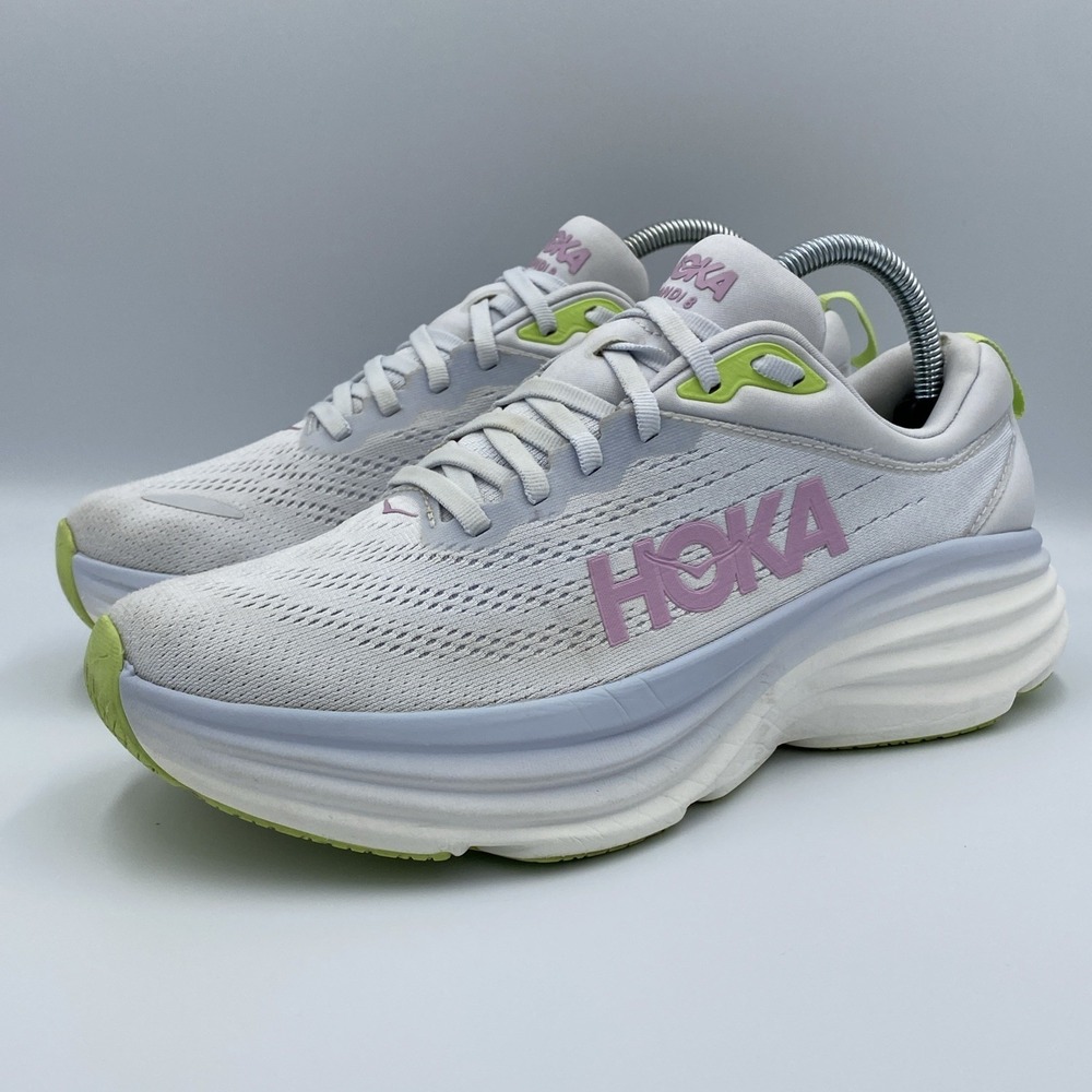 Hoka One One Bondi 8 Running Shoes Womens 9.5B Sea Ice Pink Twilight Max Cushion